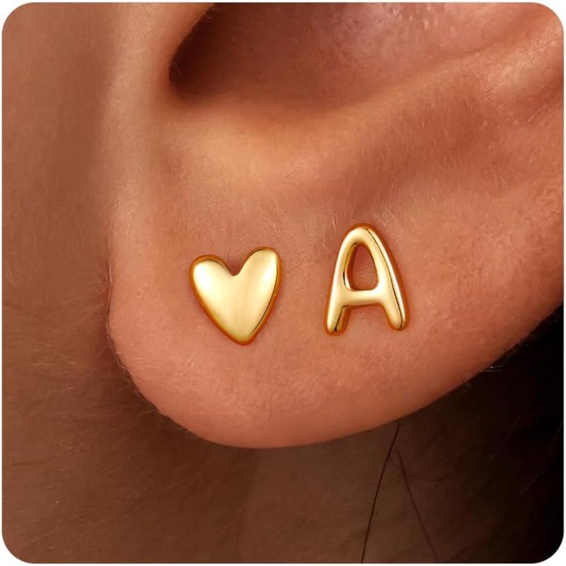 JIAOGE Valentines Day Gifts for Kids Teen Girl Jewelry - 2 Pairs S925 Sterling Silver Post Gold/Rose Gold Heart Initial Stud Earrings for Girls Teen Girl Gifts Hypoallergenic Earring for Women Jewelry - Image 1